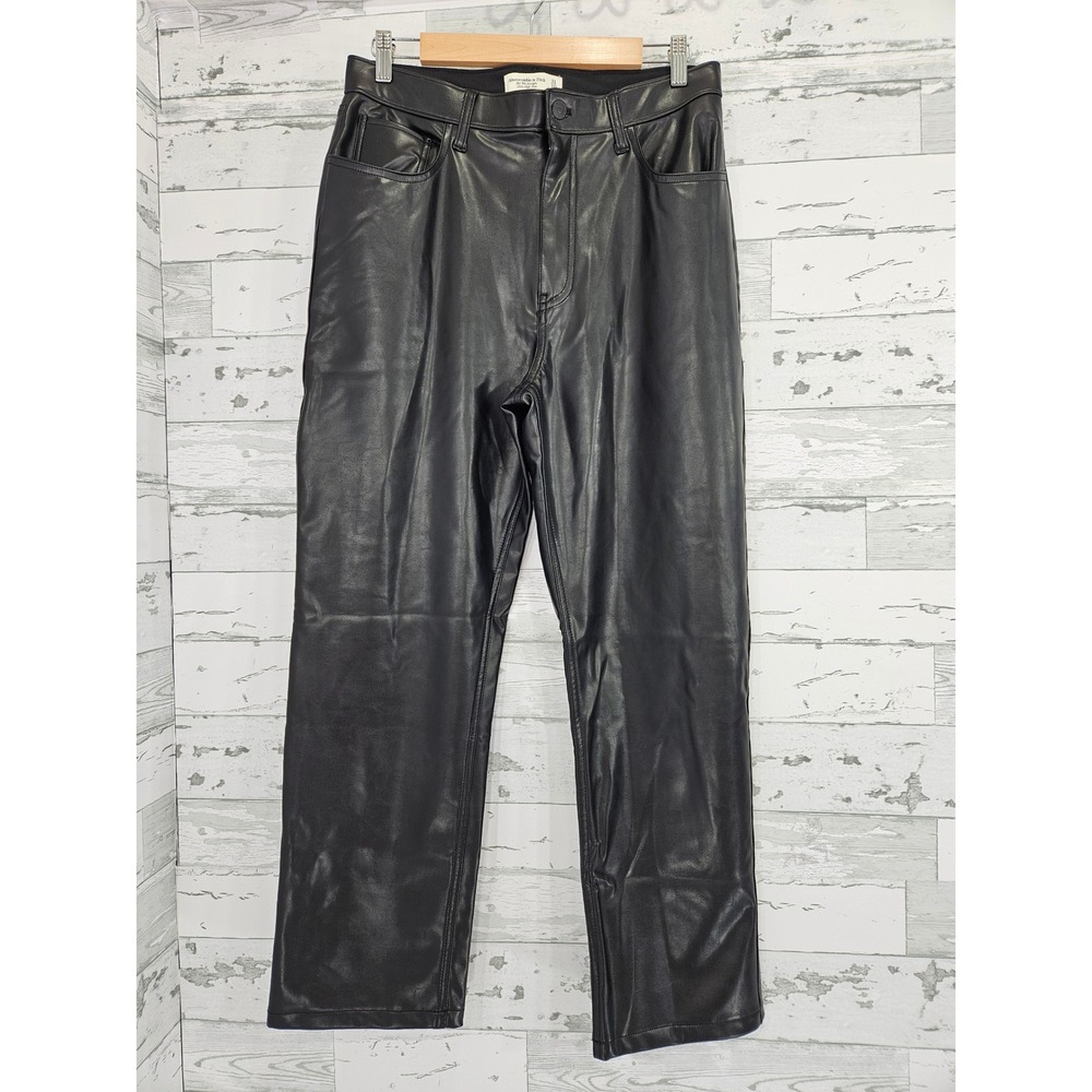 Abercrombie Fitch 90s Straight Ultra High Rise Faux Leather Pants Black 31 12s